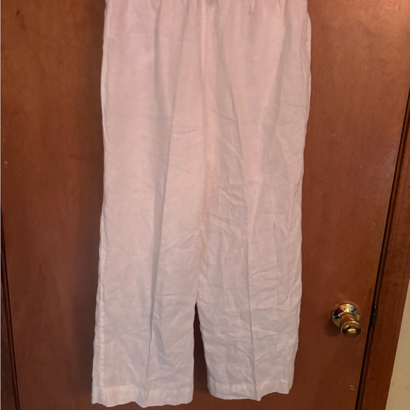 White cropped wide leg linen pants Tahari size M - Picture 2 of 5